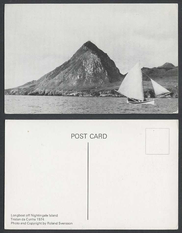 Tristan da Cunha 1974 Postcard Longboats off Nightingale Island Sailing Boat Mts
