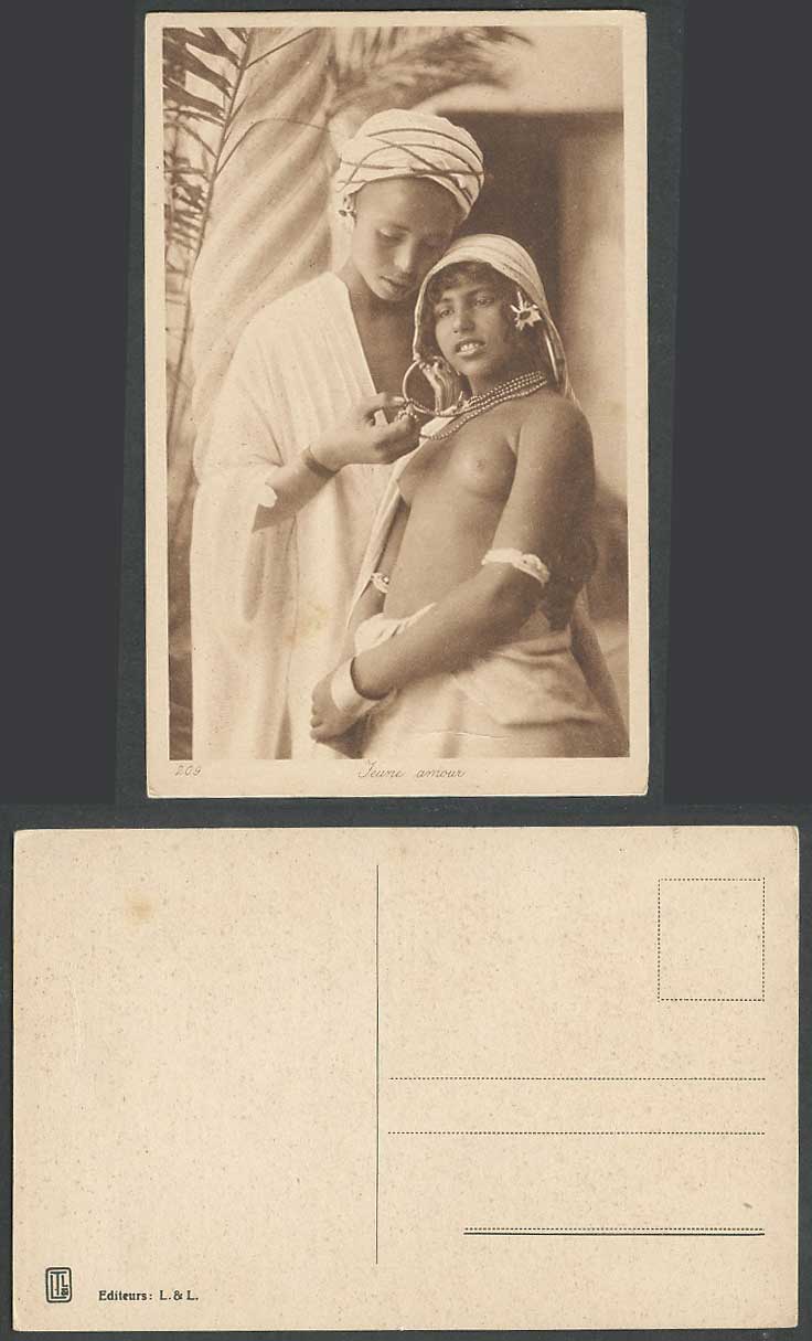 N Africa Old Postcard Jeune Armour Young Love Native Arab Girl and Boy, Costumes
