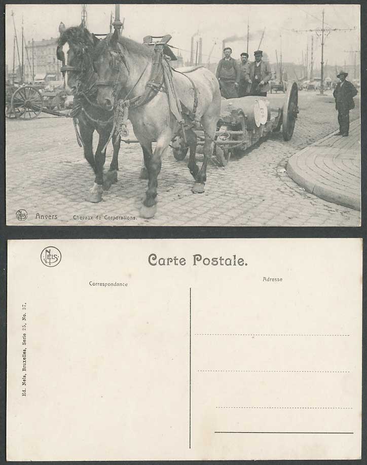 Belgium Anvers Antwerp, Horses Chevaux de Corporations Barrels Cart Old Postcard