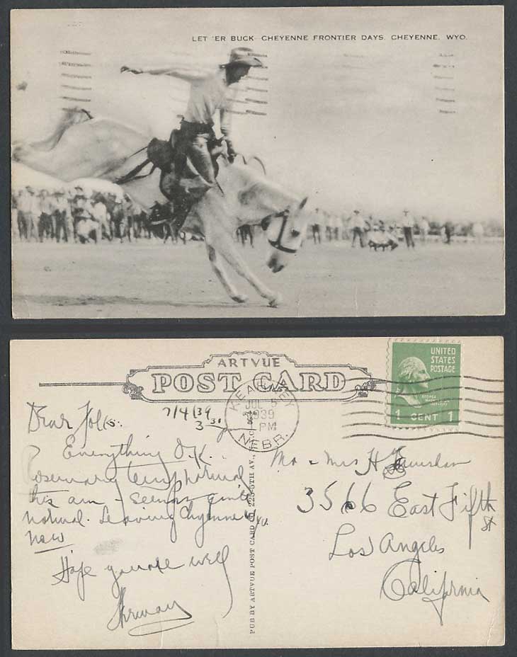 USA Wyoming Rodeo Let'er Buck Cheyenne Frontier Days Horse Wyo 1939 Old ...
