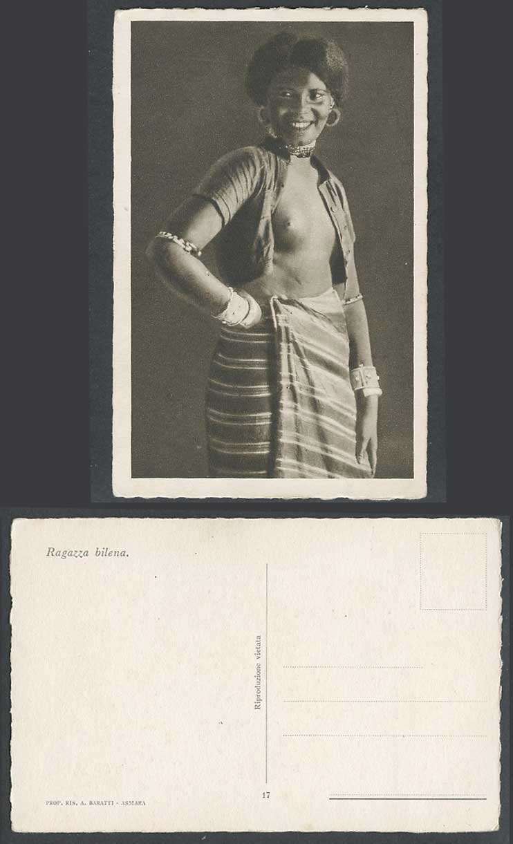 Eritrea Old Postcard Ragazza Bilena Native Woman Girl Smiling Costumes Asmara