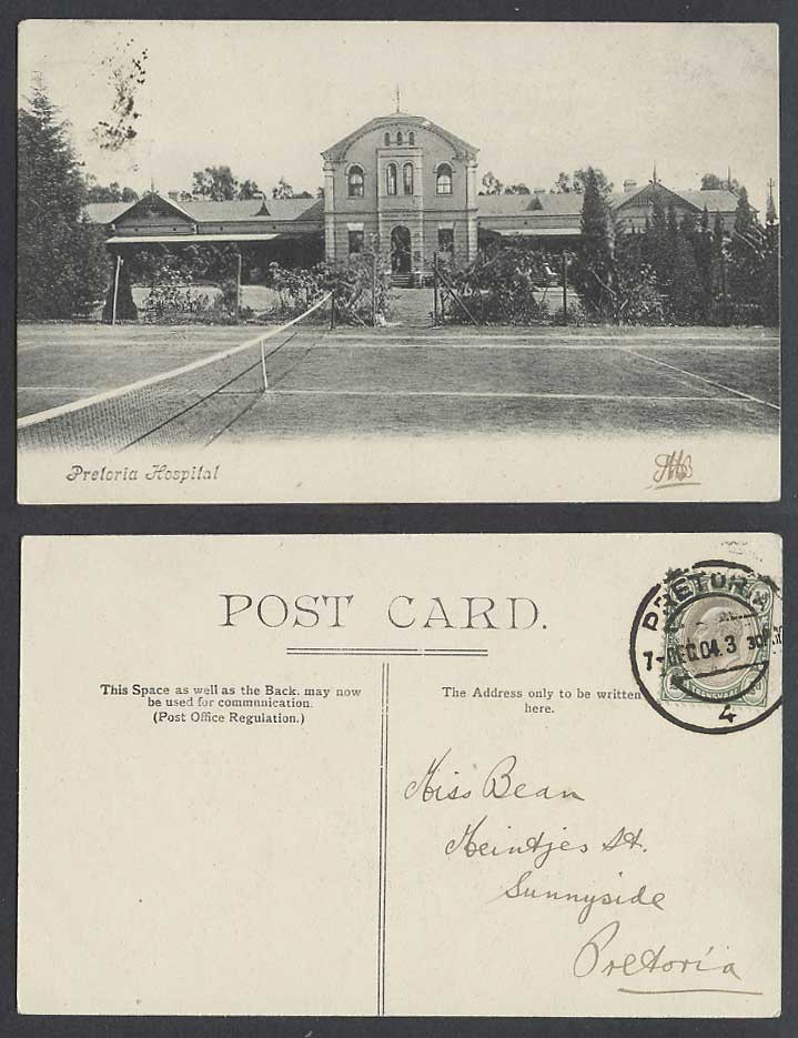 South Africa Pretoria Hospital Tennis Court 1904 Old Postcard Transvaal KE7 1/2d