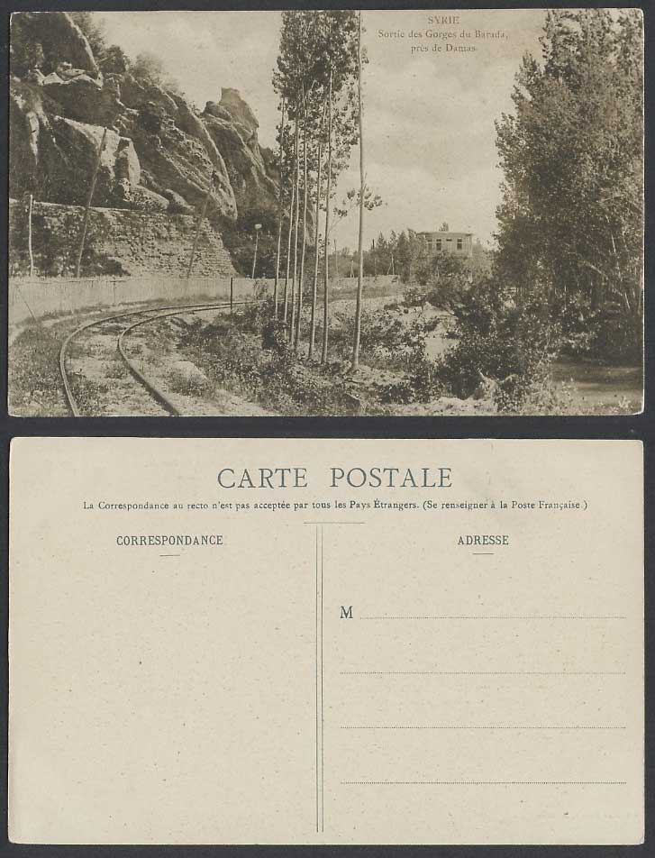 Syria Old Postcard Damas Damascus Gorges du Barada Gorge Railroad Railway Rocks