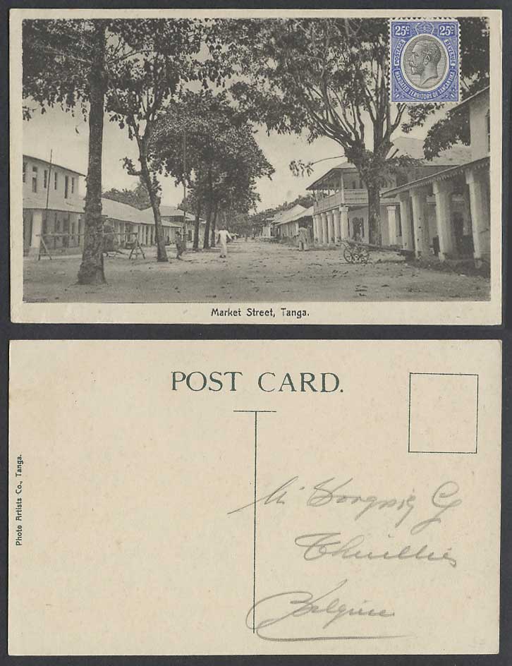 Tanga Market Street Scene, Mandated Territory of Tanganyika KG5 25c Old Postcard