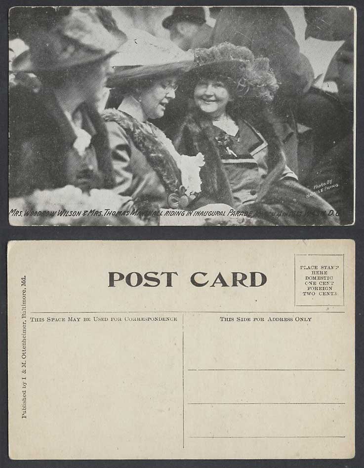 Mrs Woodrow Wilson, Thomas Marshall Inaugural Parade 4th March 1913 Old Postcard