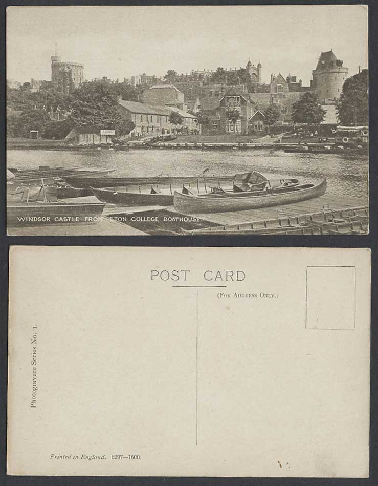 Windsor Castle from Eton College Boathouse Boats River Scene Towers Old Postcard