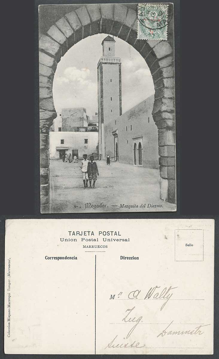 Morocco Mogador 5 on 5c 1912 Old Postcard Mosque Mezquita del Diezmo Essaouira 2