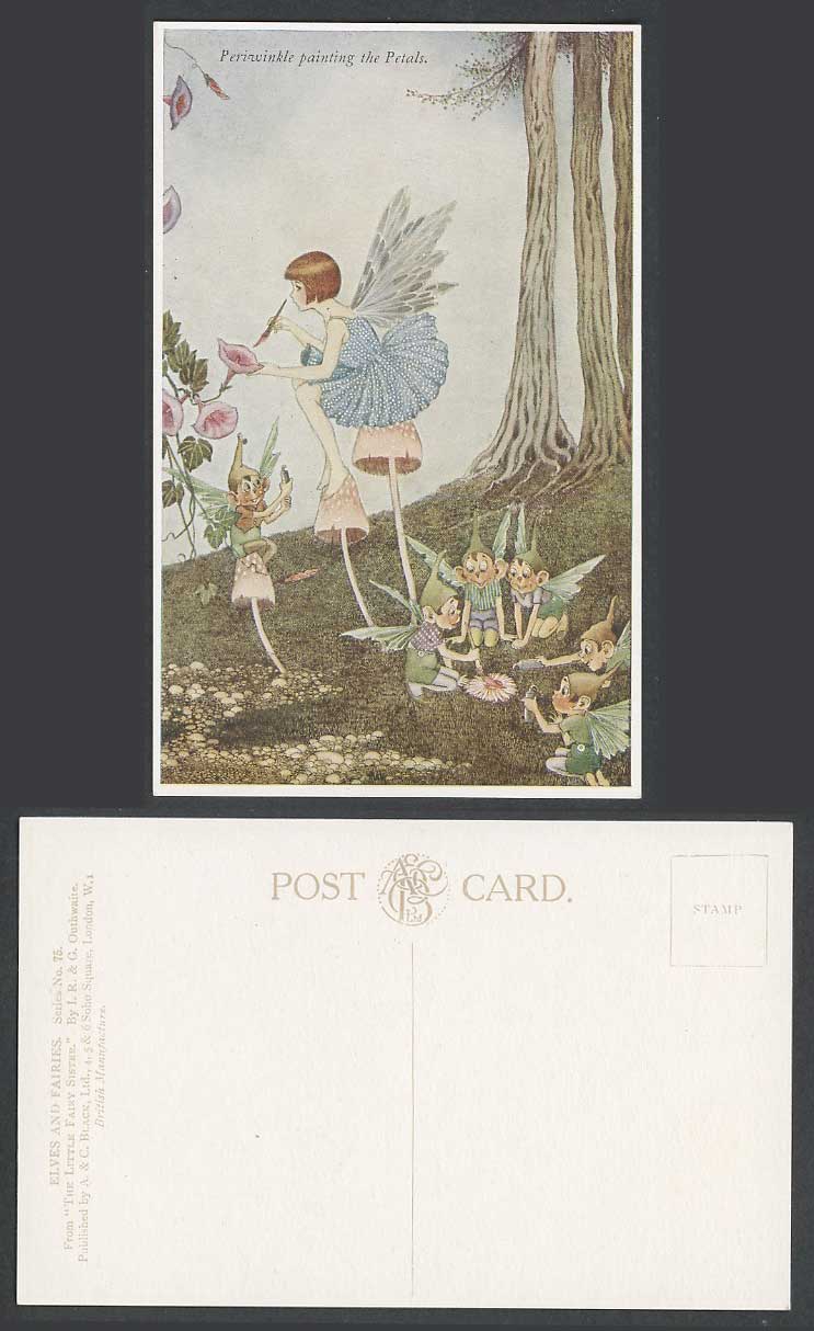IR& G OUTHWAITE Old Postcard Periwinkle Painting The Petals Elves and Fairies 75