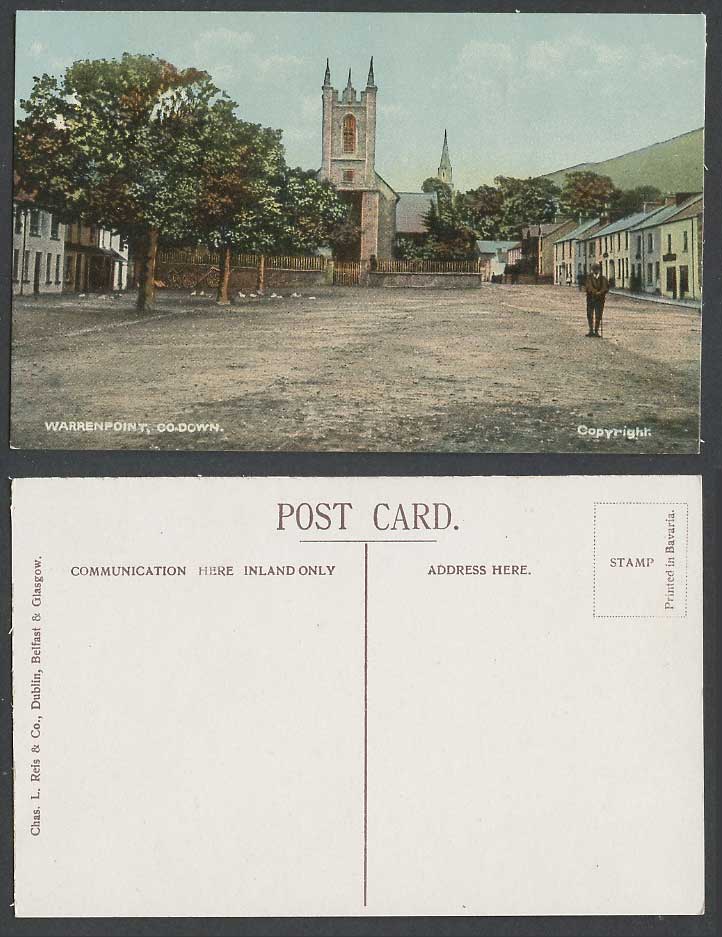 Northern Ireland Co Down Old Postcard Warrenpoint, Street Scene Church Cathedral