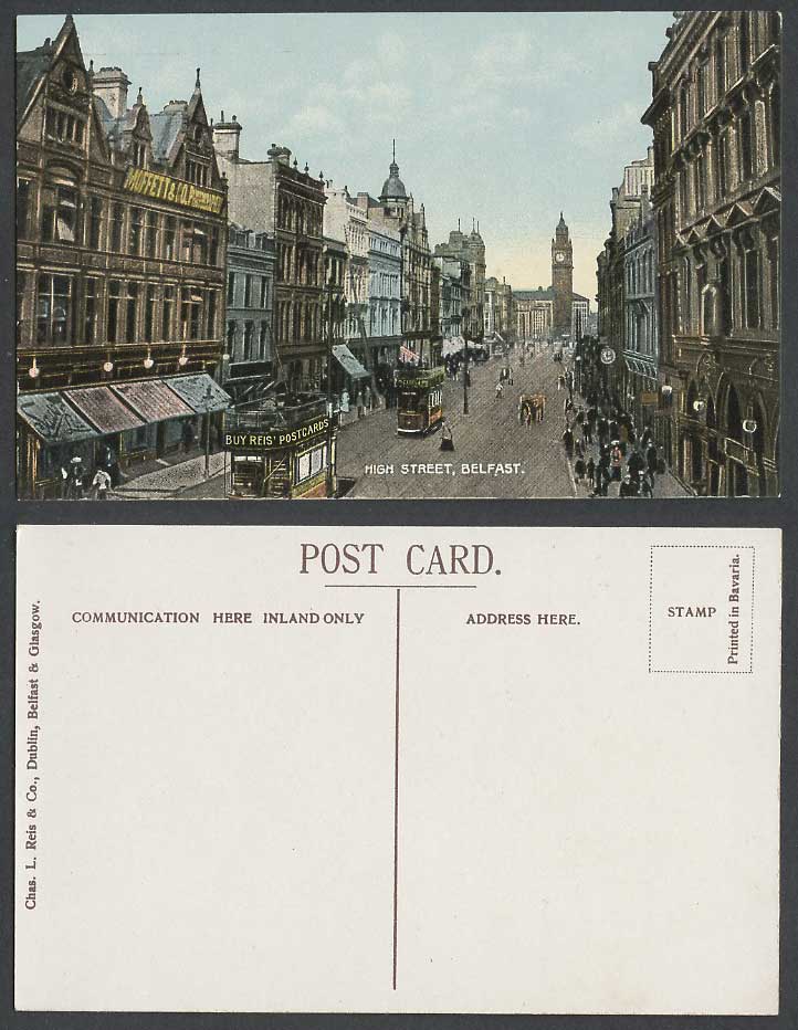 Northern Ireland Old Postcard Belfast, Street Scene TRAM, Co. Antrim Clock Tower