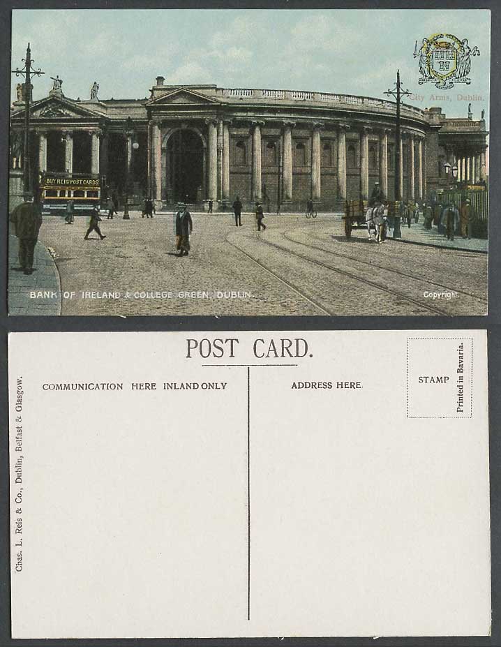 Ireland Co Dublin Old Postcard Bank of Ireland & College Green Street Scene TRAM