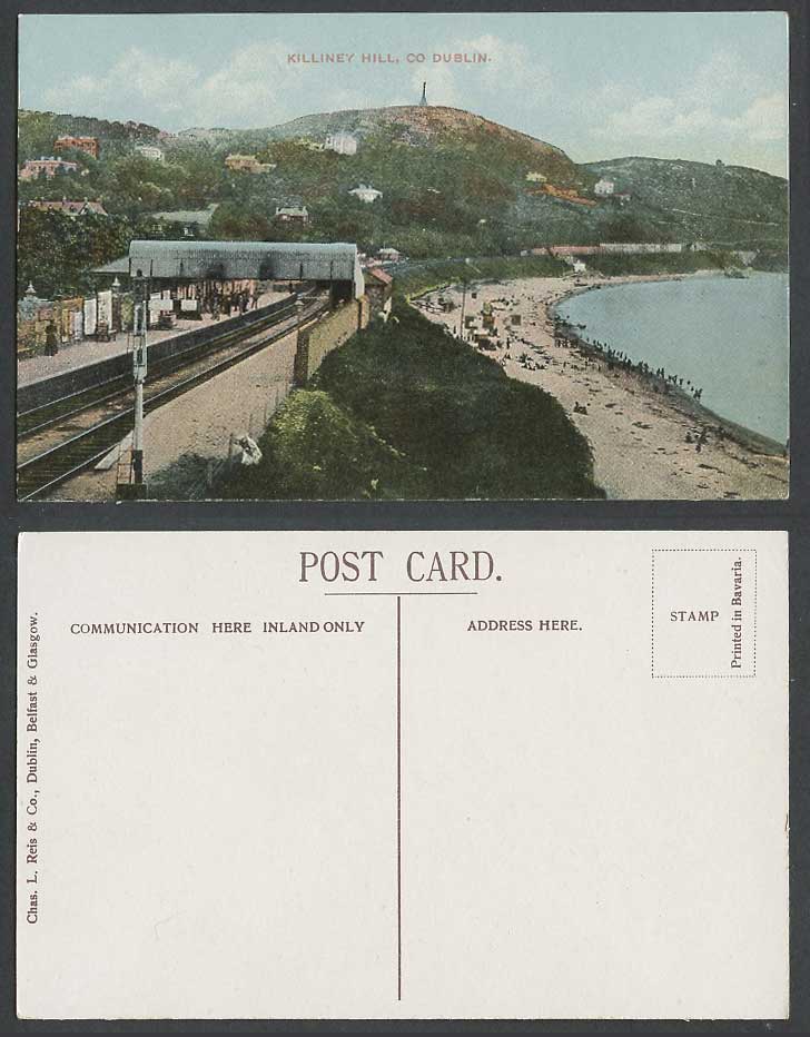 Ireland Co Dublin Old Postcard Killiney Hill Train Railway Station Beach Seaside
