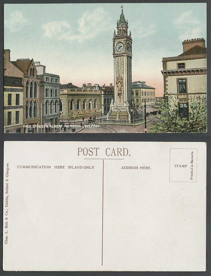 Northern Ireland Old Postcard Belfast High Street & Albert Memorial, Clock Tower