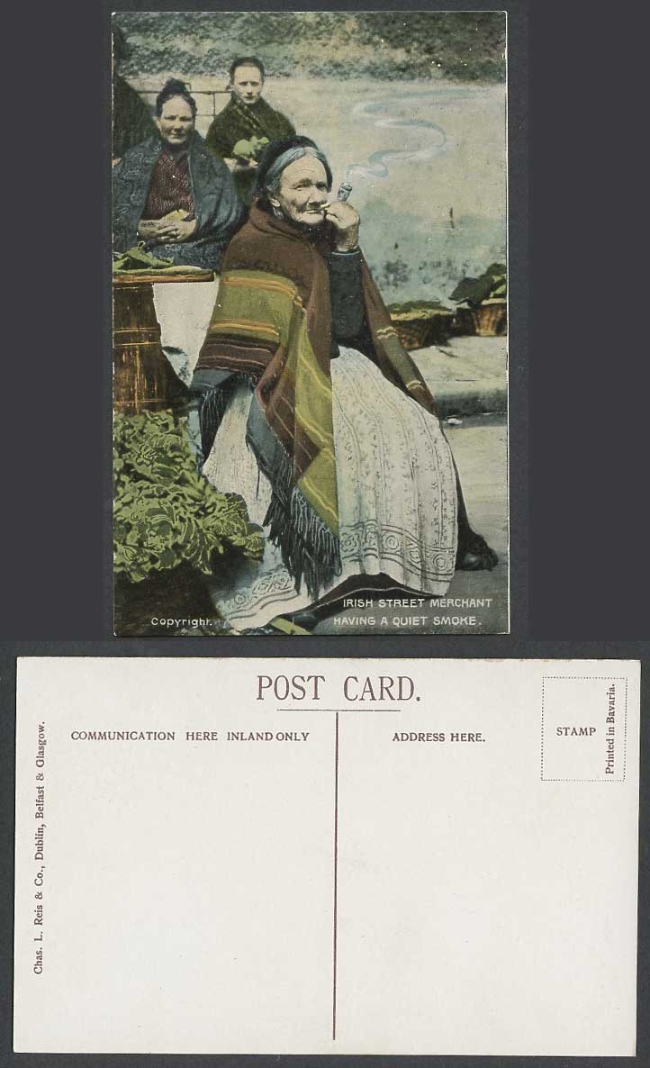 Ireland Old Postcard Irish Street Merchant Having a Quiet Smoke, Woman Smoking