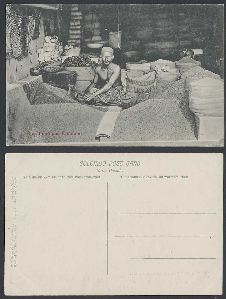 Ceylon Old Postcard Rice Boutique Colombo, Native Seller Vendor Merchant, Ethnic