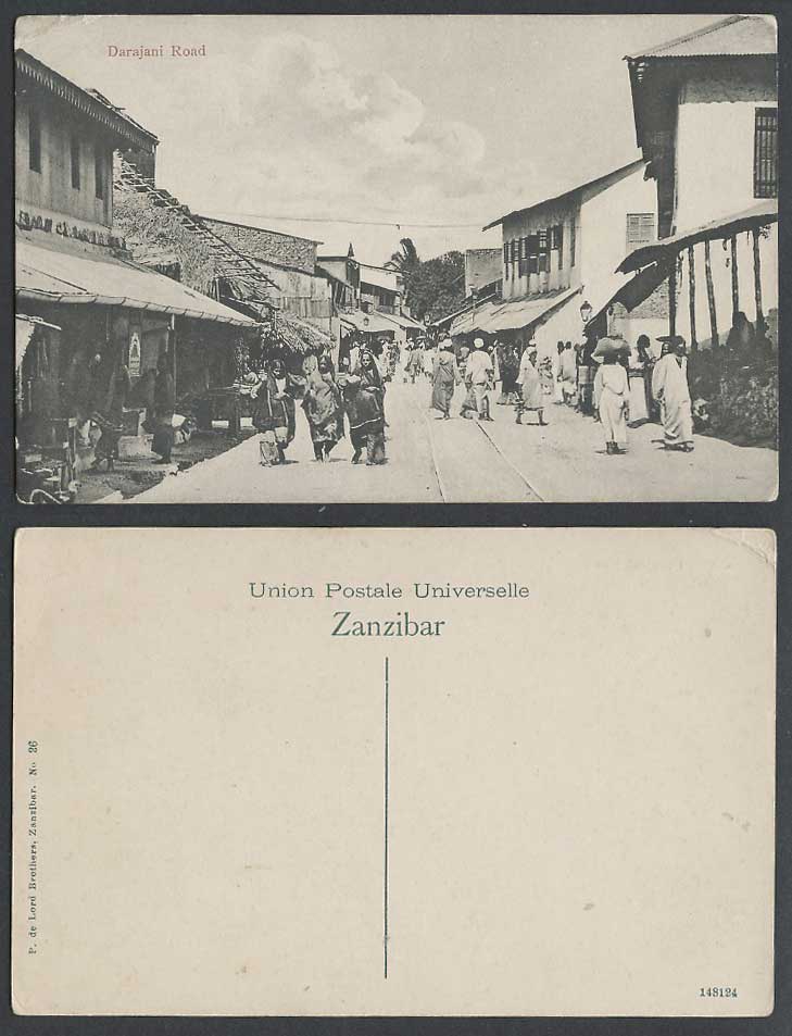 Zanzibar Old Postcard Darajani Road, Native Street Scene, Shops Stores Men Women