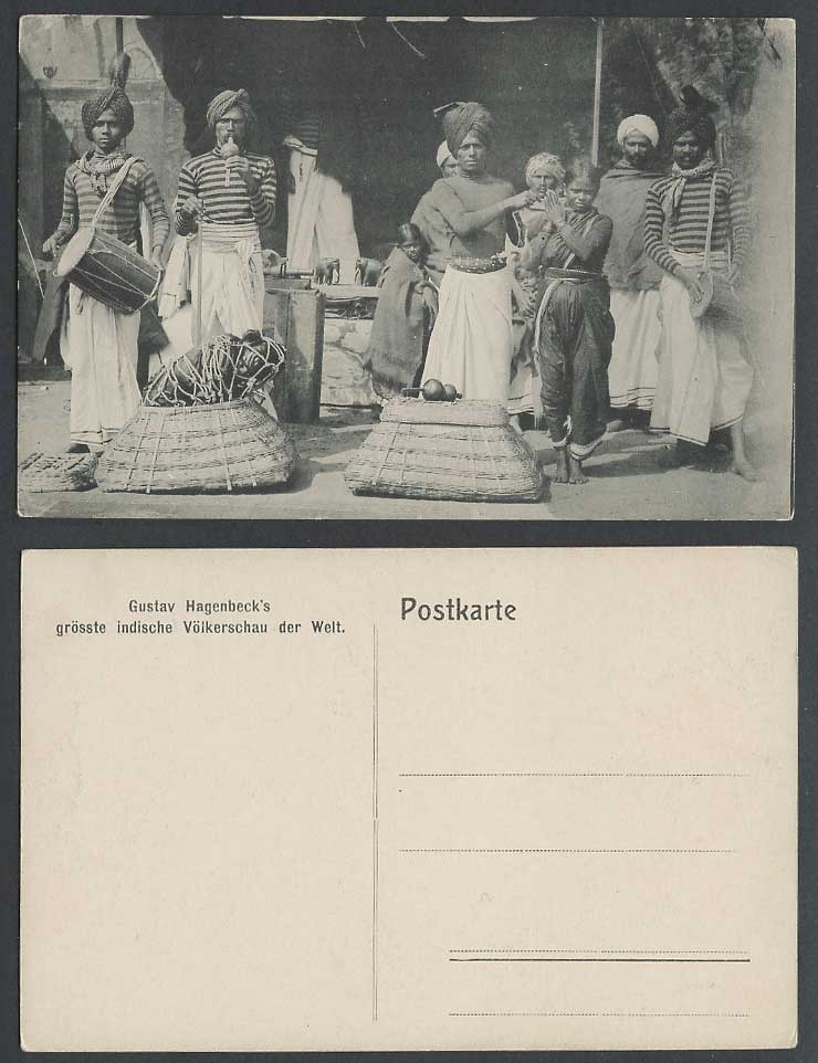 India Old Postcard Gustav Hagenbeck's Jugglers Drums Mini Elephants Pungi Flute
