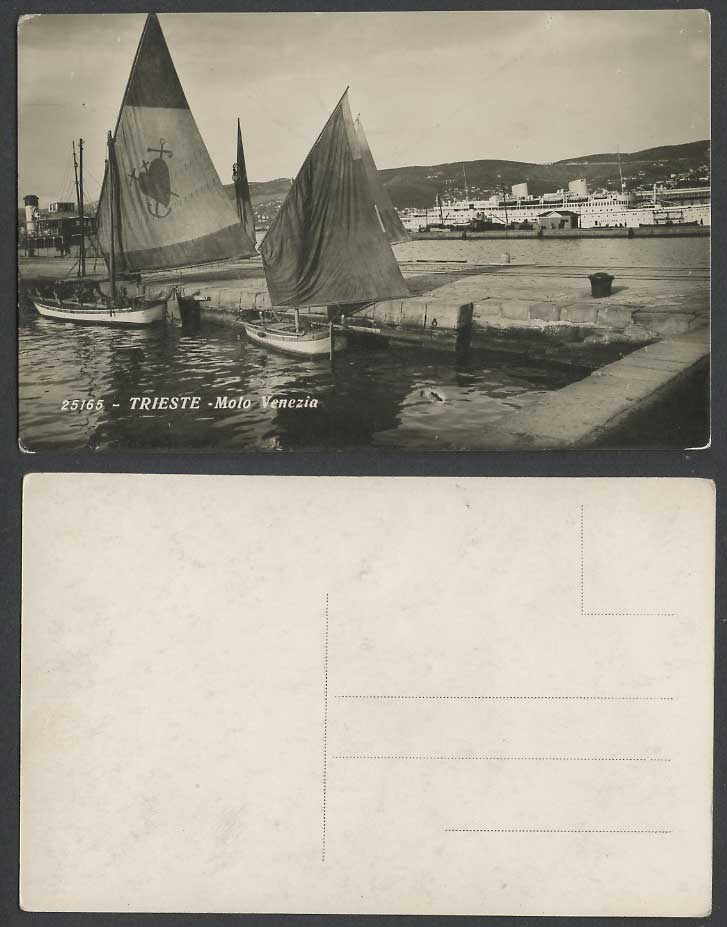 Italy Trieste Triest Old R Photo Postcard Molo Venezia Venice Pier Sailing Boats