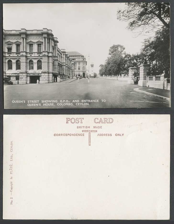 Ceylon Old Real Photo Postcard Queen's Street GPO Queen's House Entrance Colombo