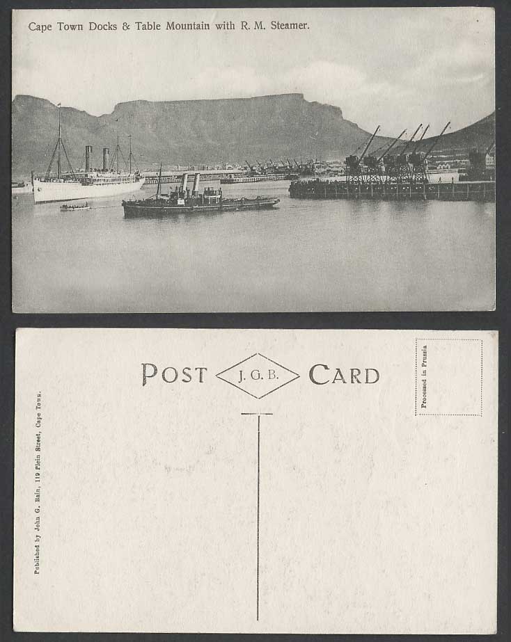 South Africa Old Postcard Cape Town Docks Table Mountain R.M. Steamer Steam Ship