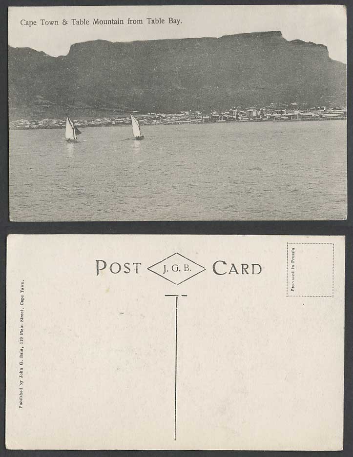 South Africa Cape Town, Table Mountain from Table Bay Sailing Boats Old Postcard