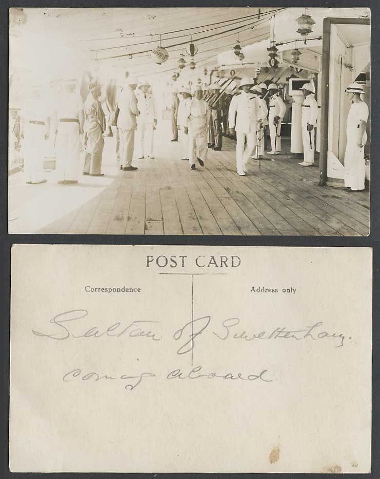 Sowetan of Swettenham Coming Aboard Military Vessel Ship Old Real Photo Postcard