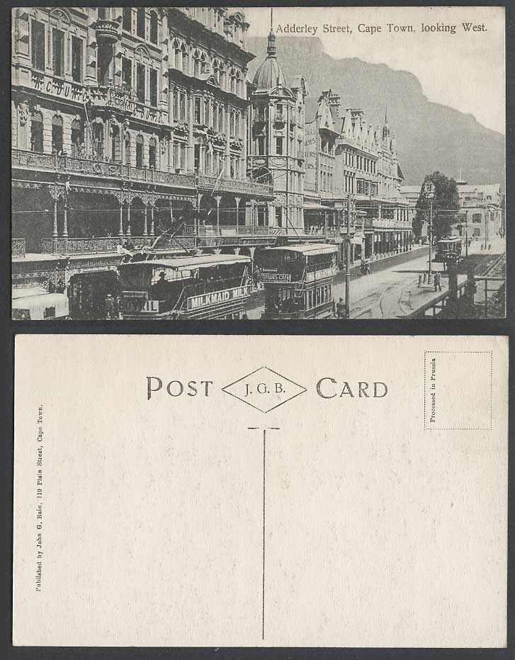 South Africa Old Postcard Adderley Street Scene Cape Town Looking West TRAM Milk