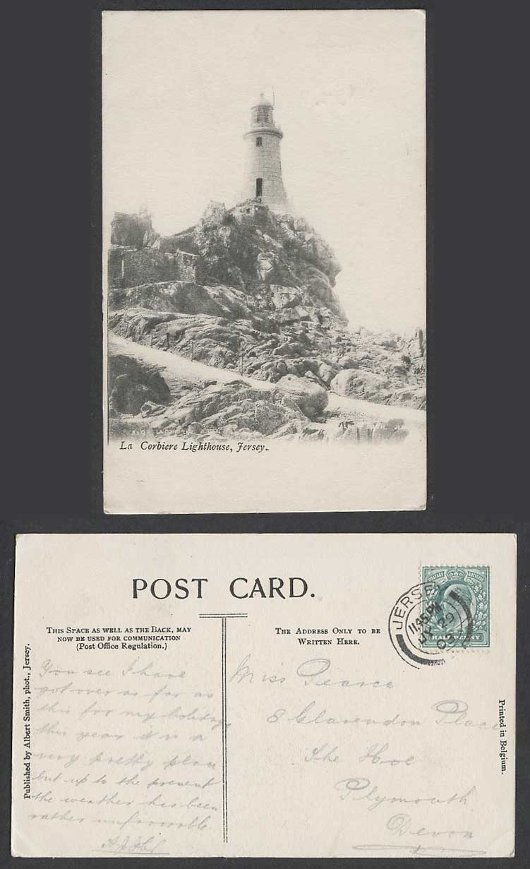 Jersey GB KE7 1/2d 1903 Old Postcard La Corbiere Lighthouse Light House Phare CI