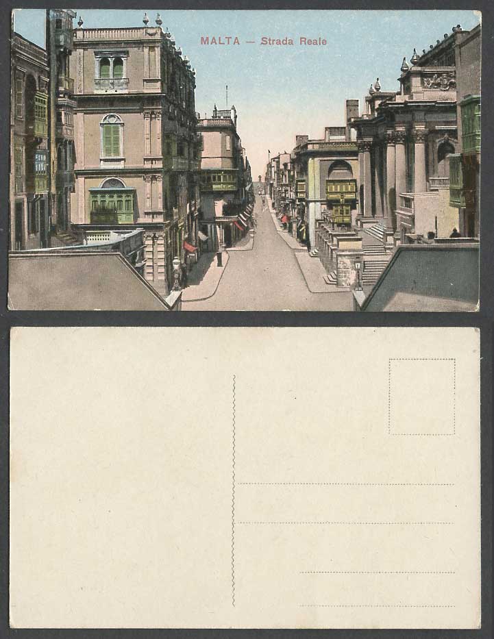 Malta Old Colour Maltese Postcard STRADA REALE VALLETTA Street Scene & Buildings