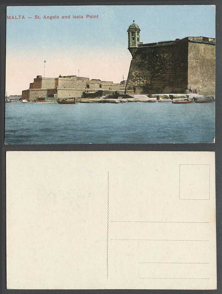 Malta Old Colour Postcard ST. ANGELO, ISOLA POINT Fortress DGHAISA Maltese Boats