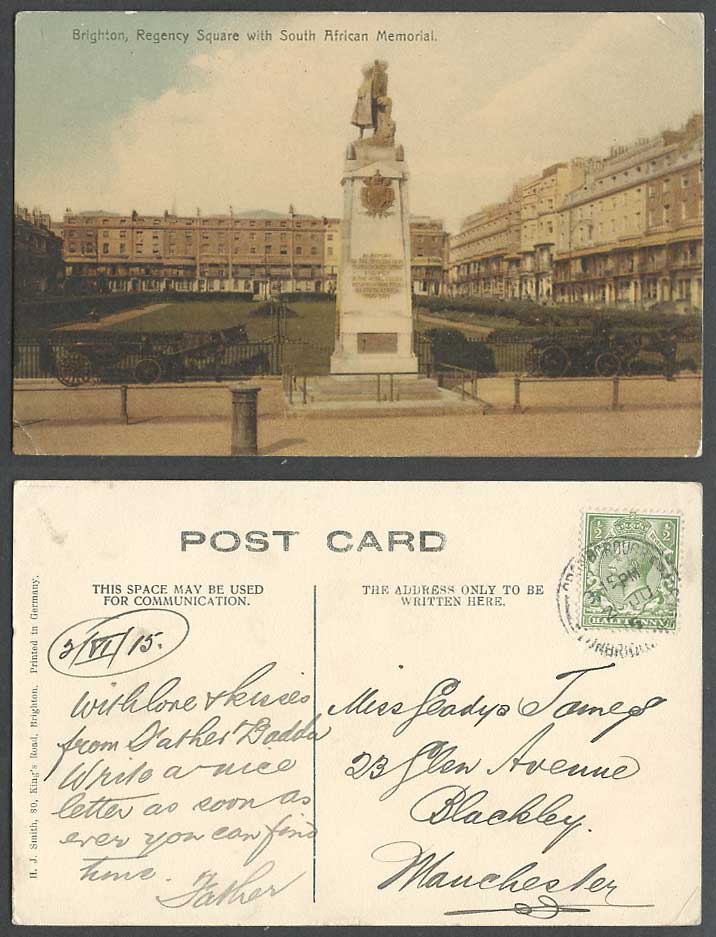 Brighton, Regency Square, South African Memorial Vintage Motor Car 1915 Postcard