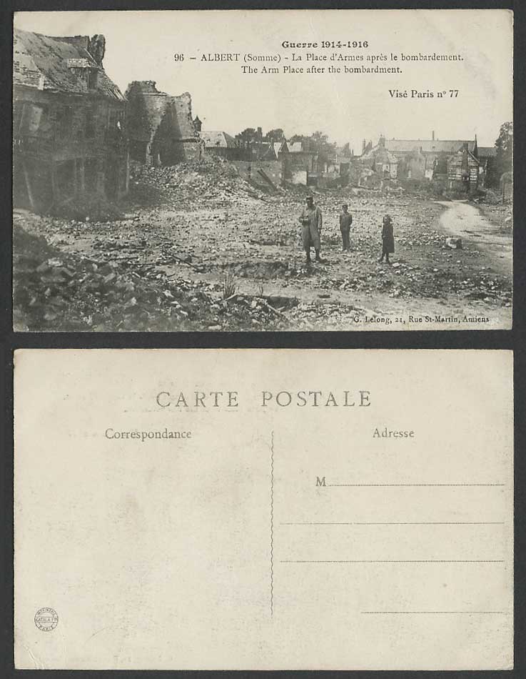 WW1 Ruins Albert Somme Arm Place after bombardment Soldiers 1914-16 Old Postcard