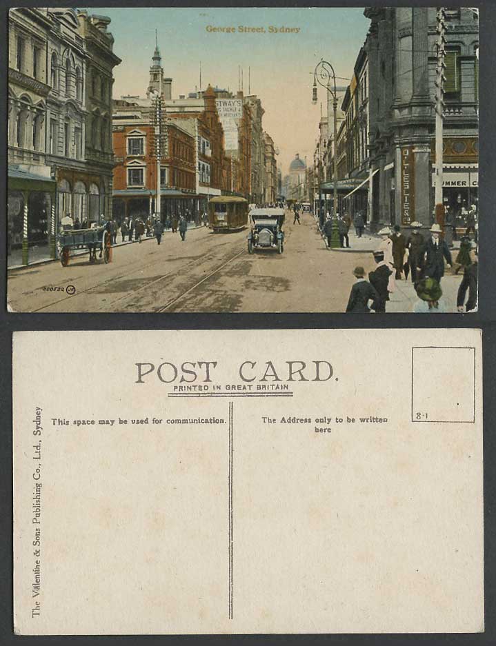 Australia Old Postcard George Street Scene Sydney TRAM Vintage Motor Car Tailors