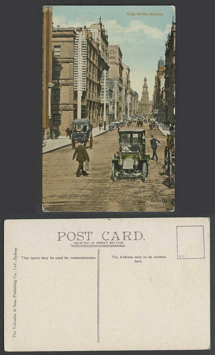 Australia Old Postcard Sydney, York Street Scene, Vintage Motor Car Clock Tower
