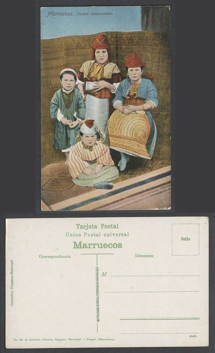 Morocco Marruecos Judias Desposadas Children Boy and Girls Old Colour Postcard