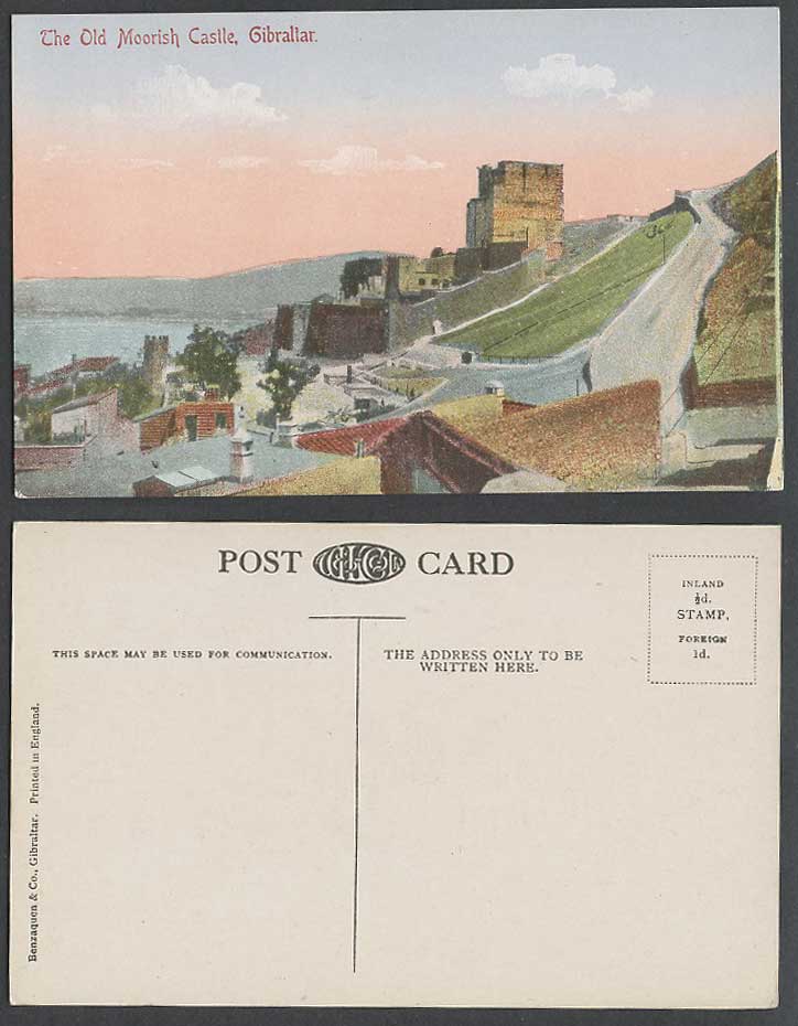 Gibraltar Vintage Colour Postcard The Old Moorish Castle, Hills, Panorama Sunset