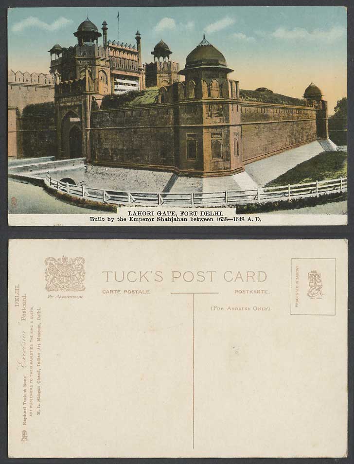 India Old Tuck Colour Postcard Lahori Gate Fort Delhi Built by Emperor Shahjahan