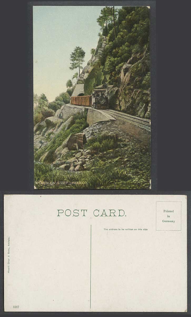 India Old Colour Postcard Locomotive Train on Steep Hillside Railway Tunnel 1367