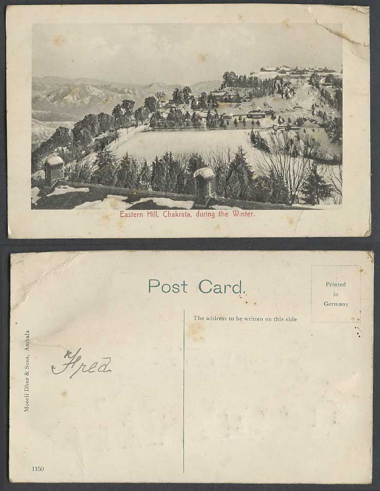 India Old Embossed Postcard Eastern Hill Chakrata During the Winter Novelty 1150