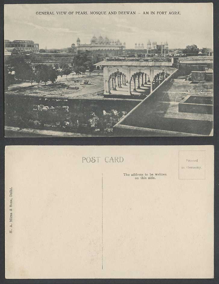 India Old Postcard General View of PEARL MOSQUE and DEEWAN AM Fort Agra Panorama