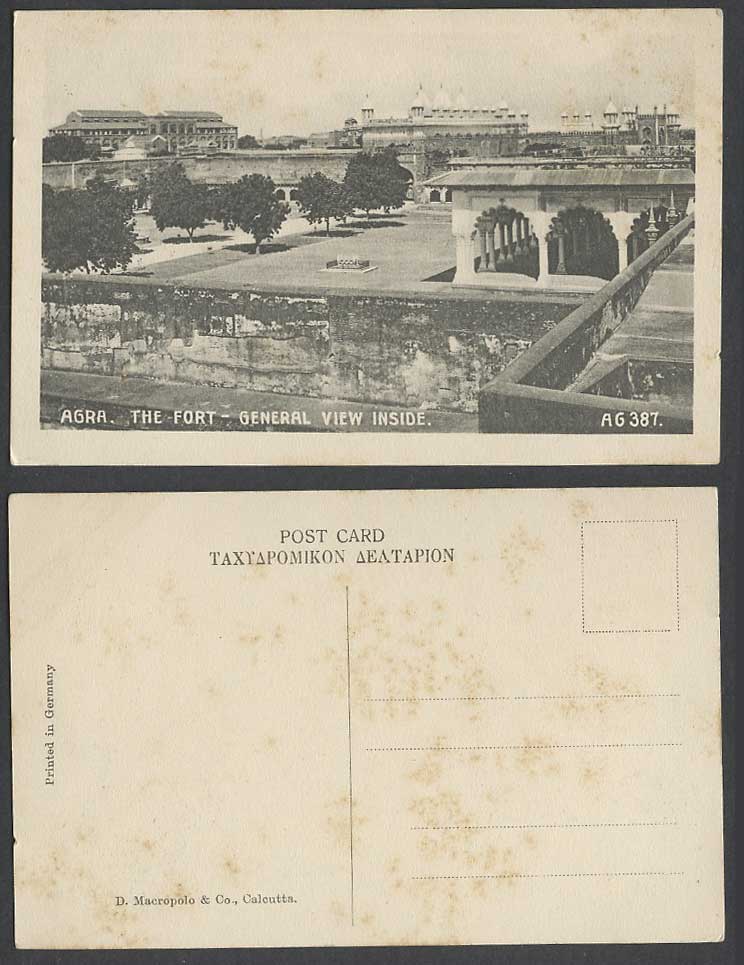 India Old Postcard THE FORT AGRA General View Inside Panorama D. Macropolo AG387