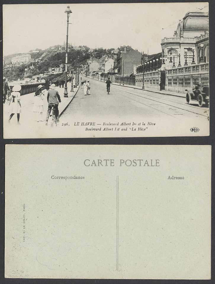 France Le Havre Old Postcard Boulevard Albert 1er, La Heve, Street Scene Cyclist