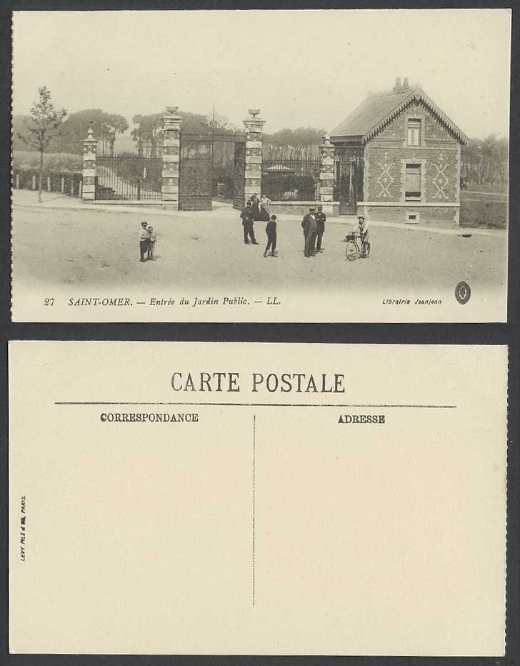 France Old Postcard Saint-Omer Public Garden Entrance Gate Cyclist Bicycle LL 27
