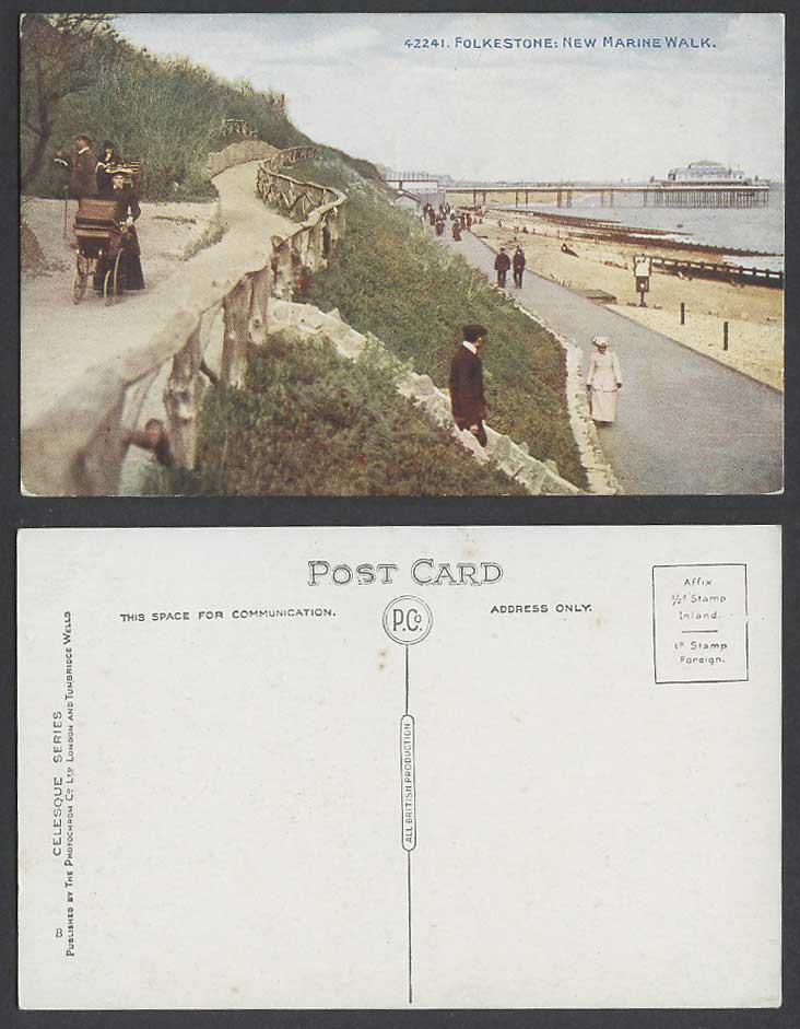 Folkestone Old Colour Postcard New Marine Walk, Pier Pavilion Beach Seaside Kent
