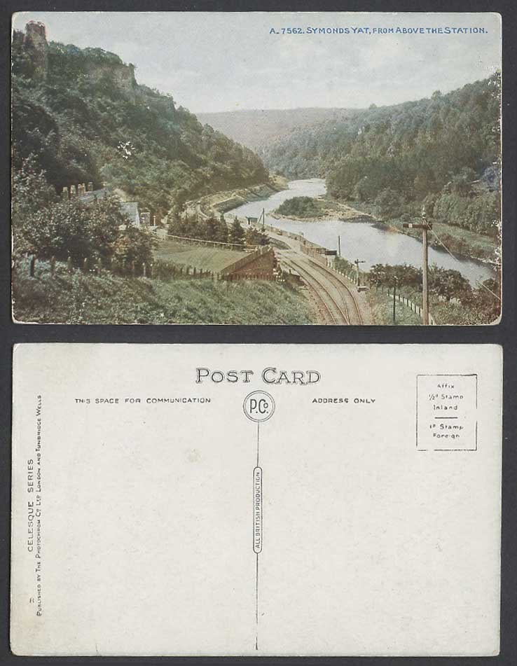 Symonds Yat from above Railway Station, Railroad River Scene Old Colour Postcard