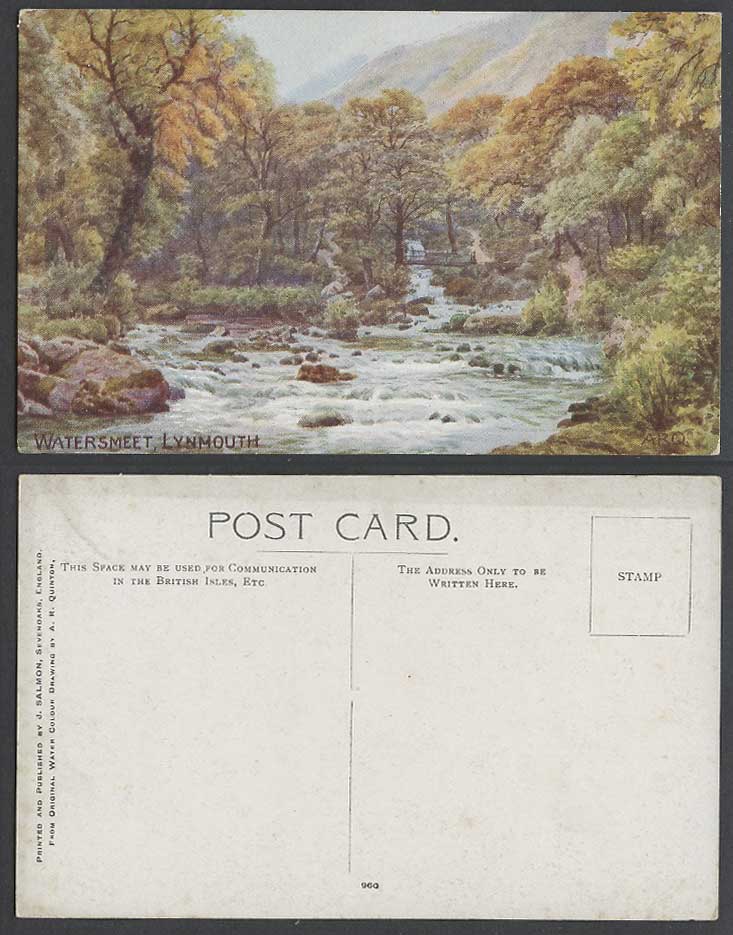 AR Quinton ARQ Watersmeet Lynmouth Bridge River Cascades Devon Old Postcard 960