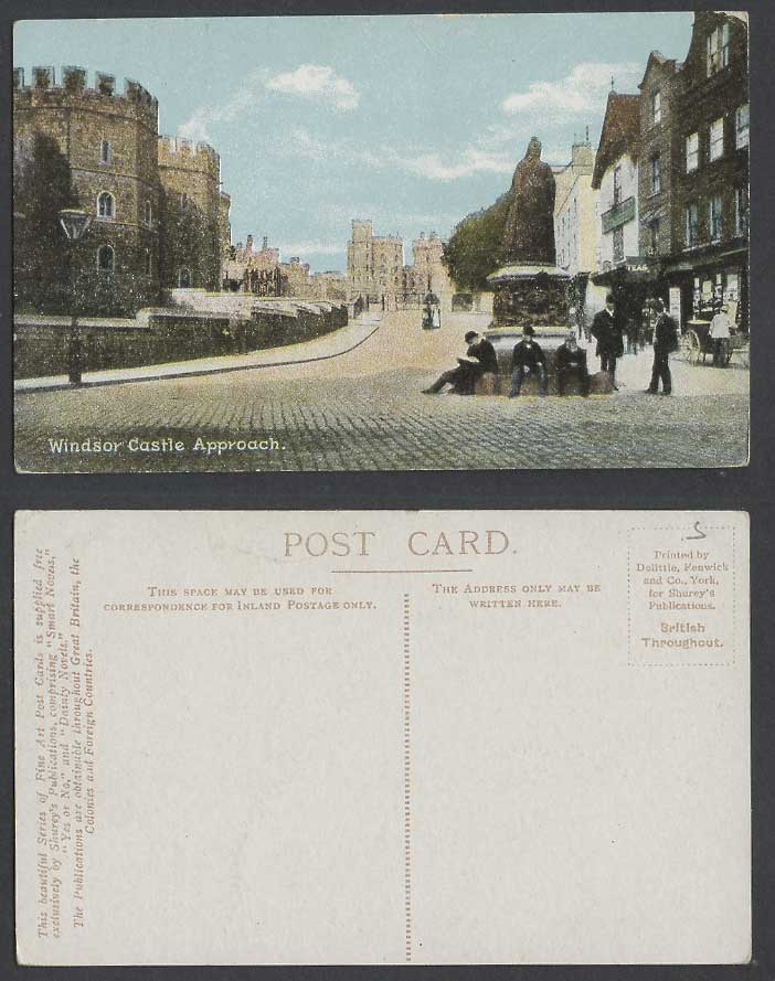 Windsor Castle Approach, Street Scene, Queen Victoria Statue Old Colour Postcard