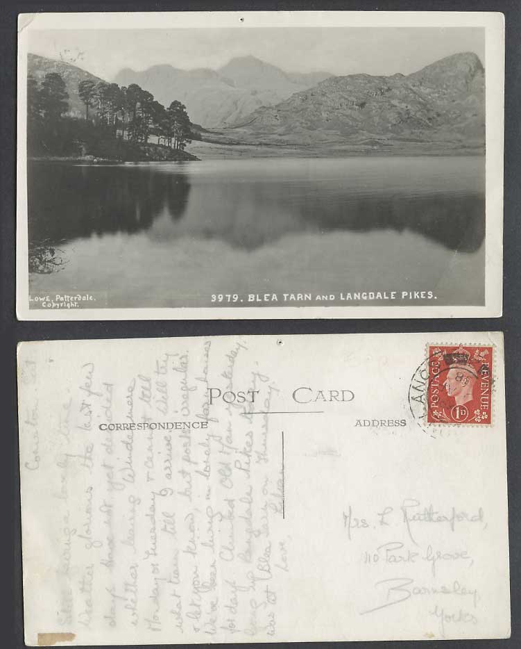 Blea Tarn and Langdale Pikes 1938 Old Real Photo Postcard Lake District Mountain
