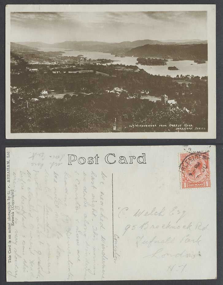 Windermere Crest Head Panorama Hill Lake District KG5 1d Old Real Photo Postcard