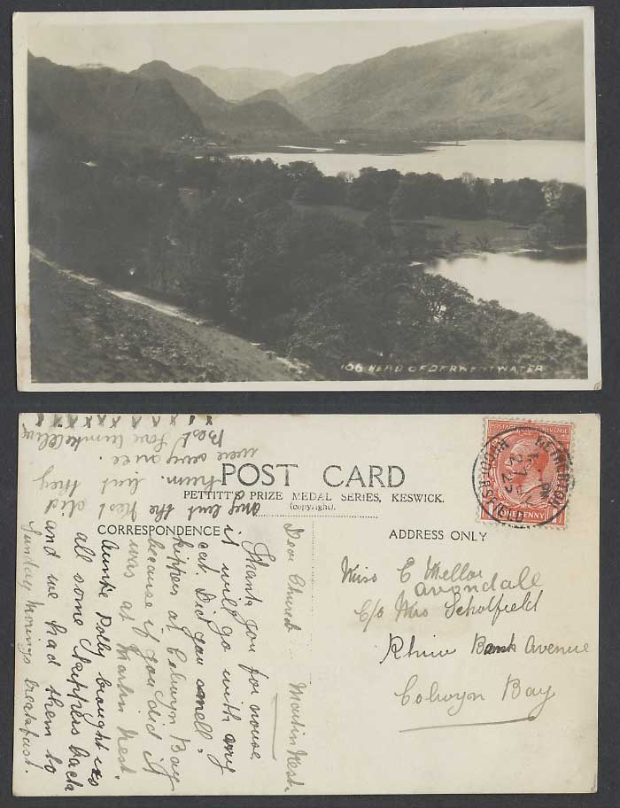 Head of Derwentwater Panorama 1925 Old Real Photo Postcard Lake District Hills